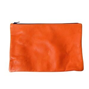 AMERICAN APPAREL Leather Clutch Pouch Cosmetics Bag Orange Blue
